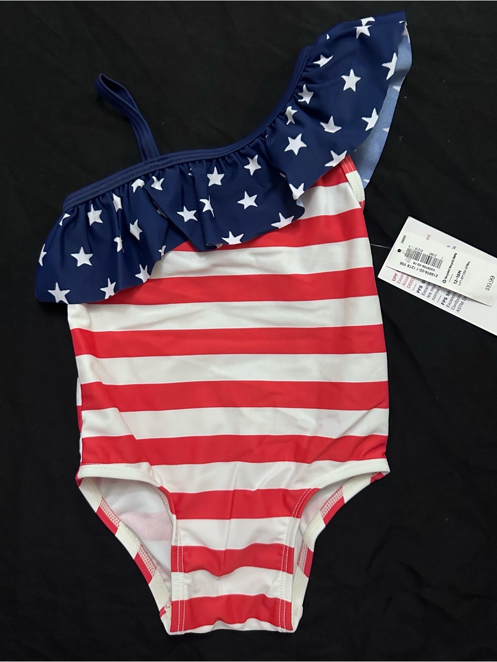 NWT Old Navy Baby Girl One Shoulder American Flag Swimsuit 12-18M